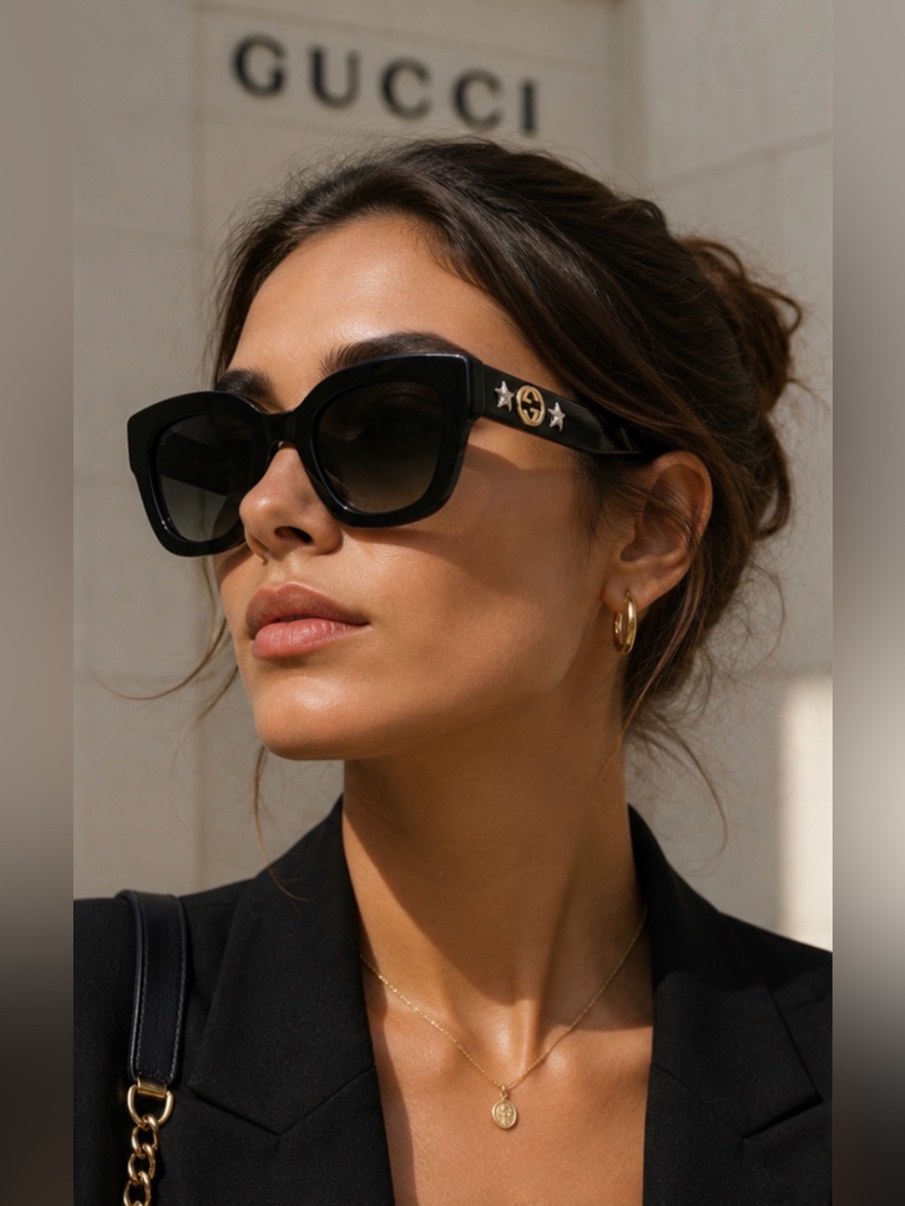 Gucci Black Cat Eye Sunglasses GG0208S 001 w/ Case Authentic Summer Classic Chic